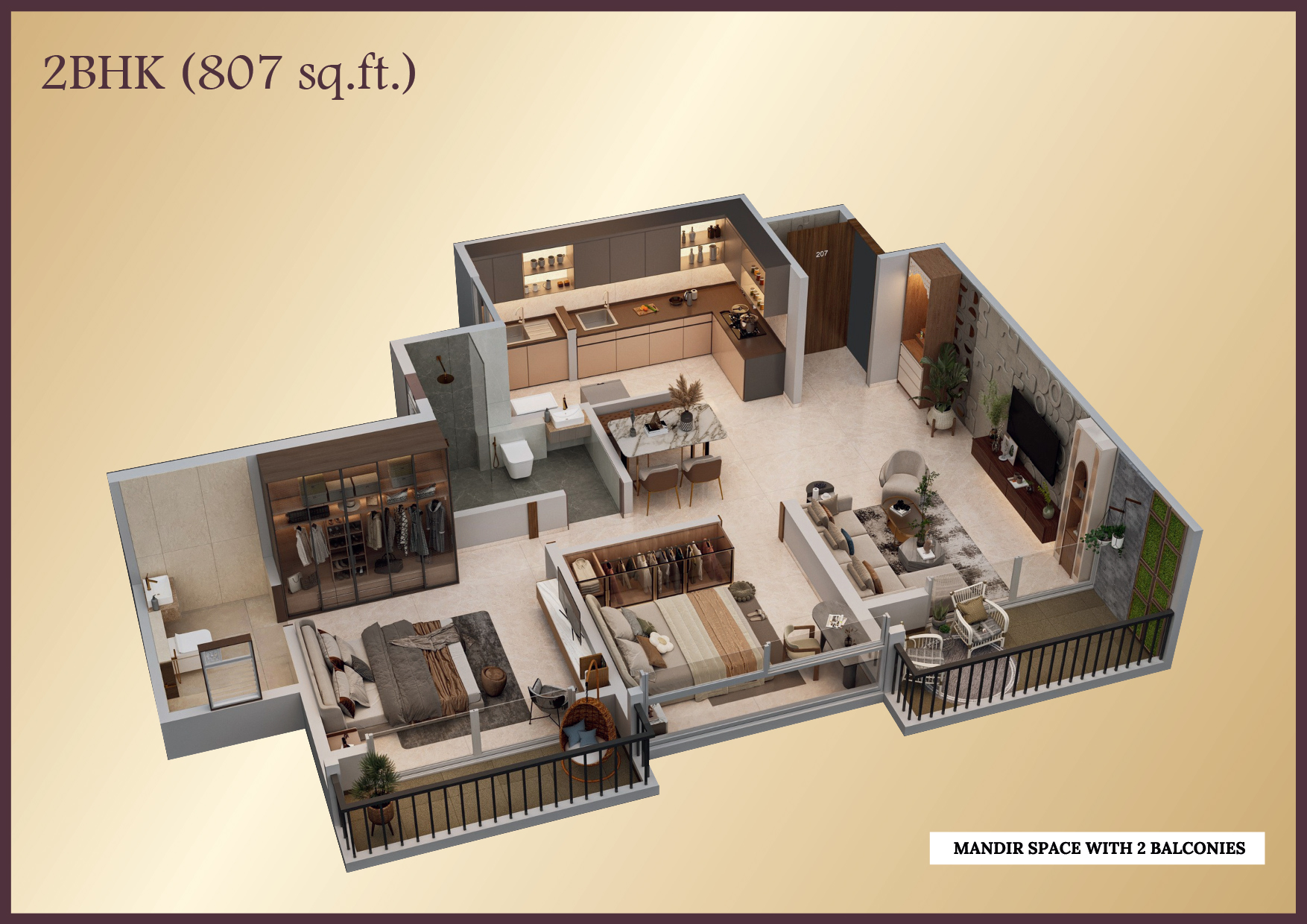 2 BHK Type 1 Floor Plan